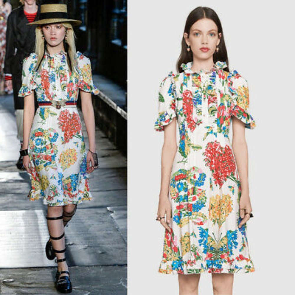 Gucci Multicolor Corsage Floral Print Dress 38